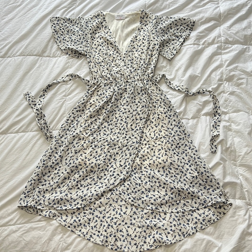 Floral Midi Faux-Wrap Dress